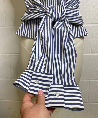 L'Academie L’academie Revolve Blue White Stripe Button Down Tank Tie Front Size Small