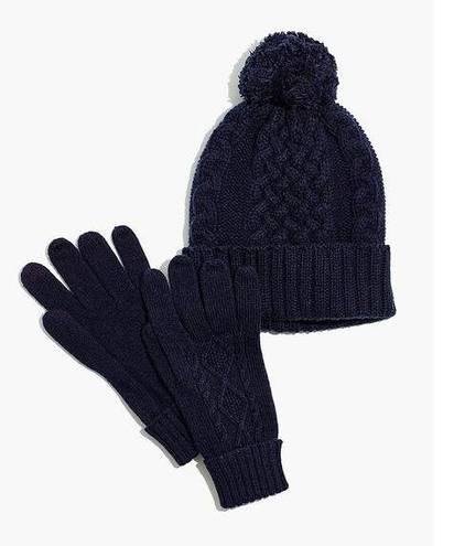 Madewell  Cableknit Beanie and Gloves Gift Set Navy Blue Wool Blend