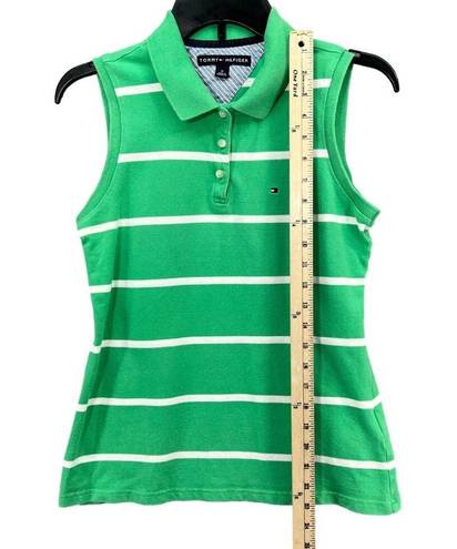 Tommy Hilfiger  Polo Womens M Green White Striped Sleeveless Golf Shirt Top Y2K