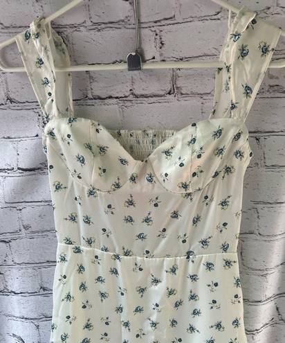 Cider Cottagecore Ivory and Blue Floral Maxi Dress with Bustier Style Top XS