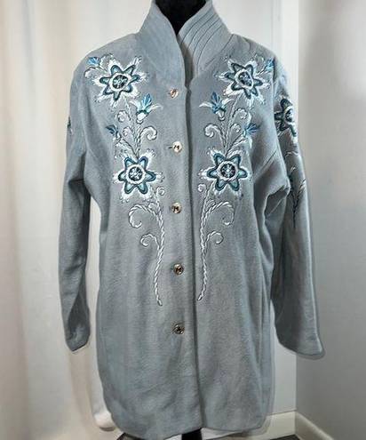 Bob Mackie  Women’s Wearable Art Light Blue Fleece X-Large Embroidered Jacket EUC