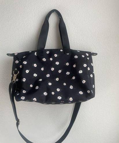 Alice + Olivia Black Daisy Print Weekend Duffel Bag By Stacey Bendet Carry On