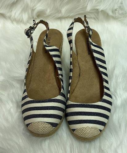 Krass&co G.h. Bass &  Emilie Espadrilles Cream And Blue Jute, Wedge Sandals Size 6 B-24