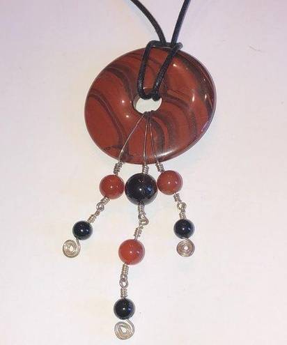 Onyx Handmade Vintage Boho Carnelian &  ? Semi Precious Stones Pendant Necklace