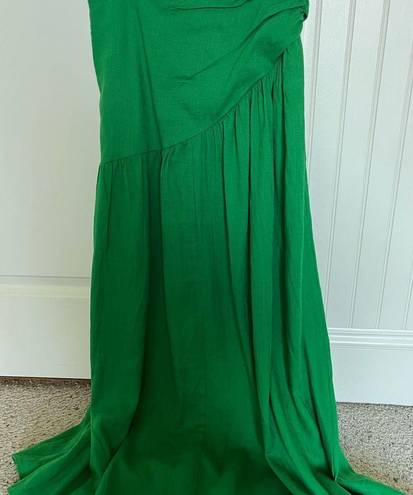 green maxi skirt with slit linen