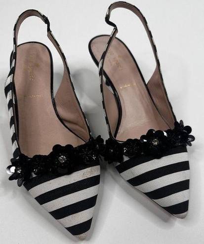 Kate Spade  New York Olima Slingback Kitten Heels Black White Striped Women's 8