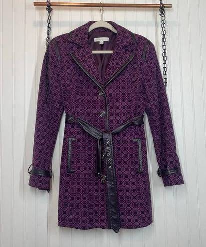 Krass&co NY &  Trench Coat Jacket Belted Classic Purple Geo Print Size Medium