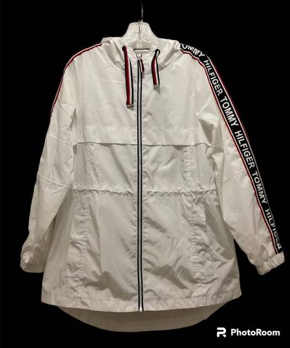 Tommy Hilfiger White /Red /Blue Hooded Windbreaker Jacket Sleeve Logo Sz XS