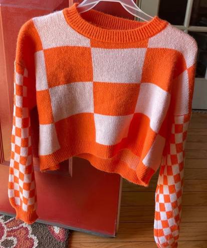 Cropped Checkered Sweater / Cardigan Orange