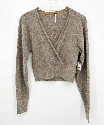 Free People NWT  Going For Gold Faux Wrap Sweater XS Gold