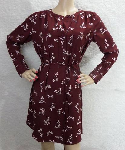 The Loft "" BURGUNDY FLORAL LONG SLEEVES SHIRTTAIL TIE WAIST CAREER DRESS SZE: S NWT