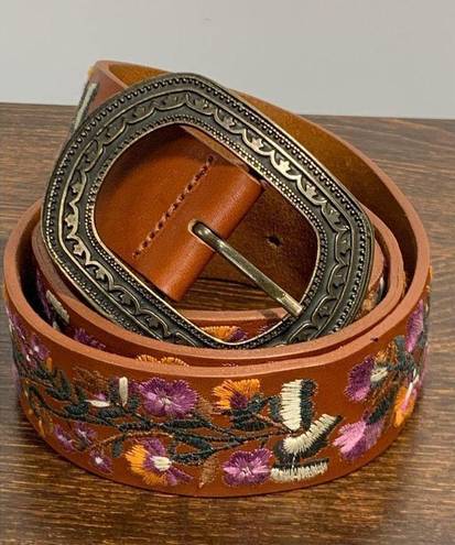 Vera Pelle  Embroidered Brown Leather Belt