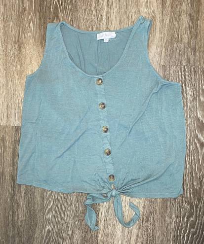 Cloud Chaser Womens Green Button Front Tie Tank Top - M