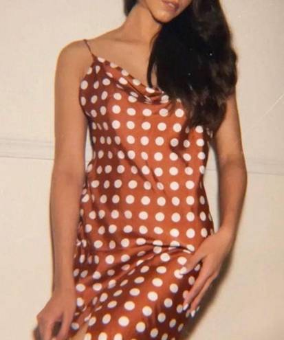 Paper Heart  Spaghetti Strap Copper Dot Satin slip dress Front side slit size M