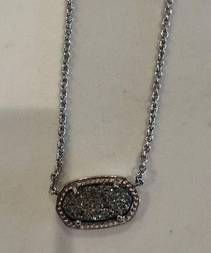 Kendra Scott  Elisa Platinum Drusy Pendant Silver Rhodium Chain Necklace
