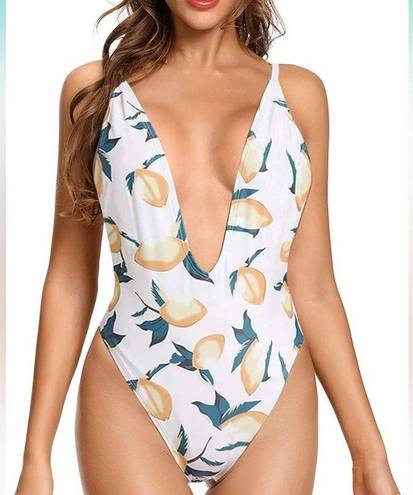 Dixperfect NEW Lemon Deep High Cut 1 Piece Bathing Suit Side Strap Swimsuit M