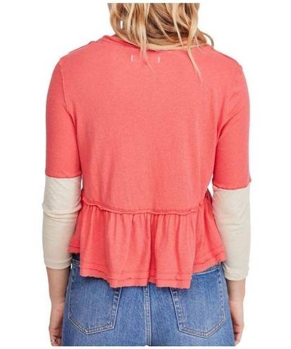 Free People  Women's Colorblock Cotton Peplum Cropped Top Size Small