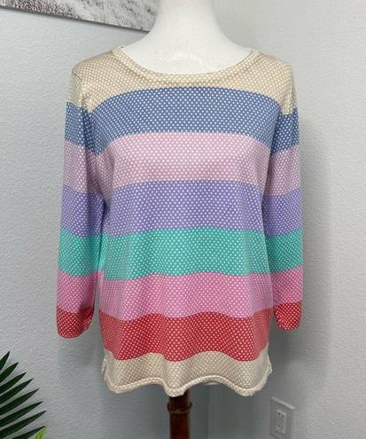 Joseph A NEW   Striped 3/4 Sleeve Top Polka Dot S Colorful