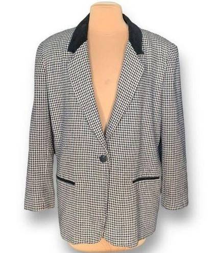 Houndstooth Vintage Casablanca Blazer Jacket Oversized Black  Velvet Collar Wool