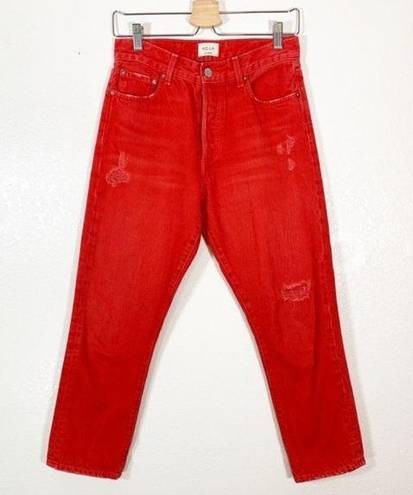 Alice + Olivia  Distressed Boyfriend High Waist Straight Leg Jeans Red Size 4