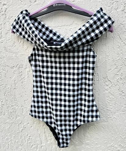 Beach Riot  Gingham Off-the-Shoulders One Piece Swimsuit Black/White Women's Sz S