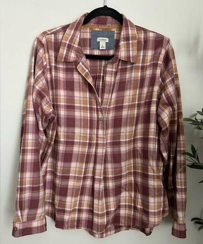 L.L.Bean Women’s  Plaid Long Sleeve Button Up Shirt Red Yellow L super soft