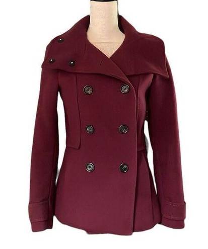 H&M Maroon Red Wool Blend Classic Pea Coat Mid Length Fitted Jacket size 4