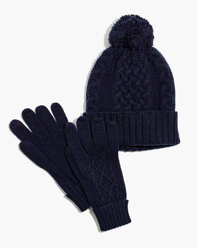 Madewell  Cableknit Beanie and Gloves Gift Set Navy Blue Wool Blend