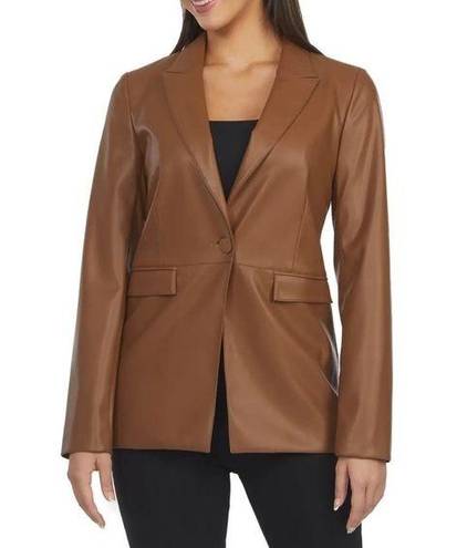 Laundry by Shelli Segal Brown Tan Soft Faux Leather Blazer Jacket Size Large