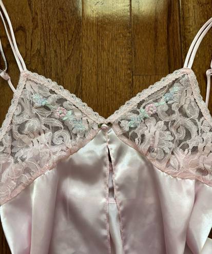 Secret Treasures  Vintage baby pink lace and embroidered silky chemise slip dress