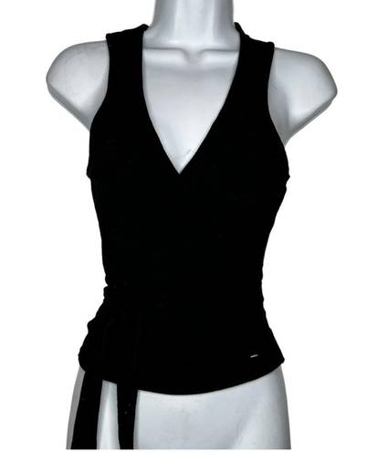 Guess  Black Ribbed Wrap-Around Top