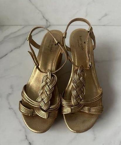 Kate Spade  Gold Leather Cork Wedge Sandals Size 9.5