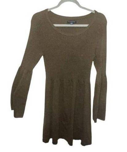 American Eagle  Outfitters Soft Ribbed Olive Green Long Bell Sleeve Sweater Dress