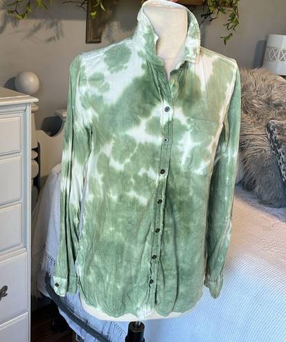 True Craft Blouse Green Tie Dye Long Sleeve Button Down Front Womens Small Worn Once