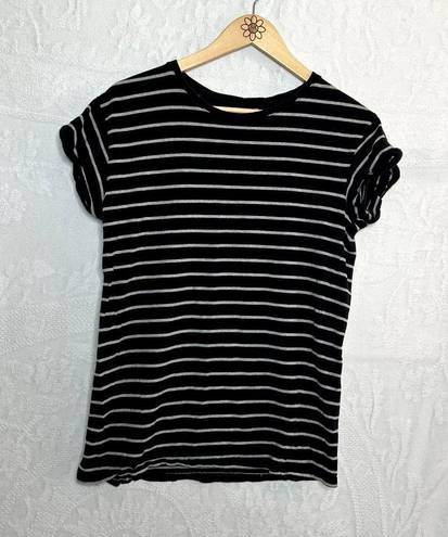 Divided Black and White Striped Short Sleeve Tee