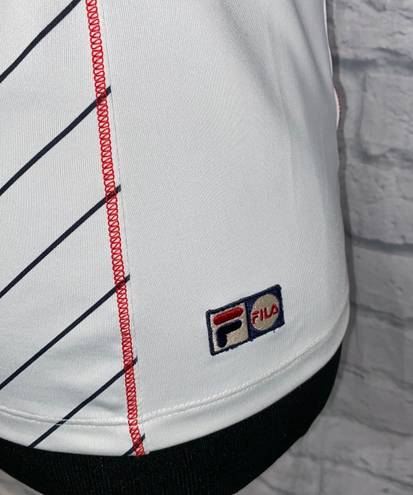 FILA 100 1911-2011 dri fit athletic top white w/black stripes and red trim sz S