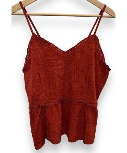 Sim & Sam  Cropped Eyelet Lace Spaghetti Strap Top Rust Red XL Ruffle Smocked