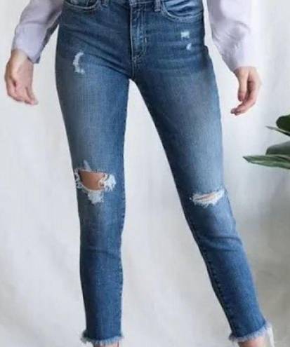 Sneak Peak Sneak Peek Mid Rise Distressed Skinny Raw Hem Denim Jeans