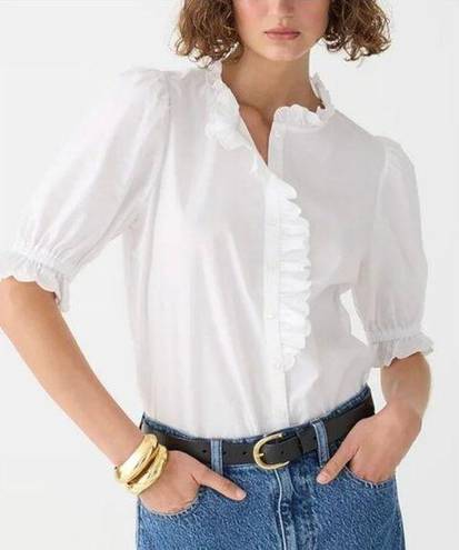 J.Crew  Ruffle-Trim Button-Up Shirt Cotton Poplin White Size XS