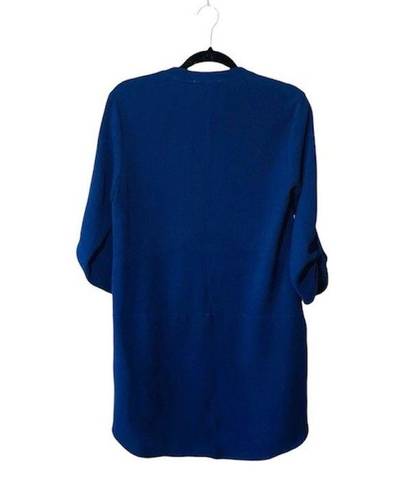 Lush Clothing Lush Navy Blue Split Neck Tabbed Sleeve Knee-length Shift Dress