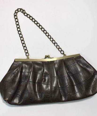 Tommy Hilfiger  Y2K Brown Vegan Leather Crocodile Small Chained Handbag