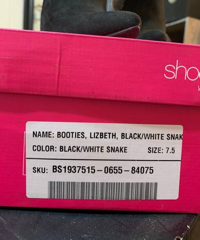 Shoedazzle Heeled Snake Print Suede Booties