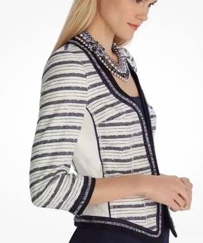 White House | Black Market   Embellished Striped Tweed Fringe Blazer Women's Size 2