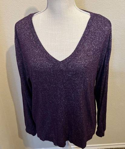 a.n.a  Purple Sweater with Back Lace up Tie Long Sleeve top stretchy knit Sz L