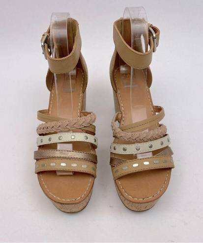 Frye  Leather/Cork Wedge Sandals Color Tan/ Brown SZ 6. NWOT