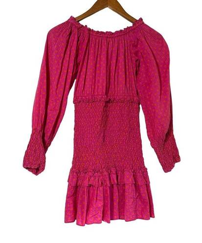 Alexis  Marilena Smocked Off-shoulder Blouson-sleeve Dress Fuchsia Dot Small