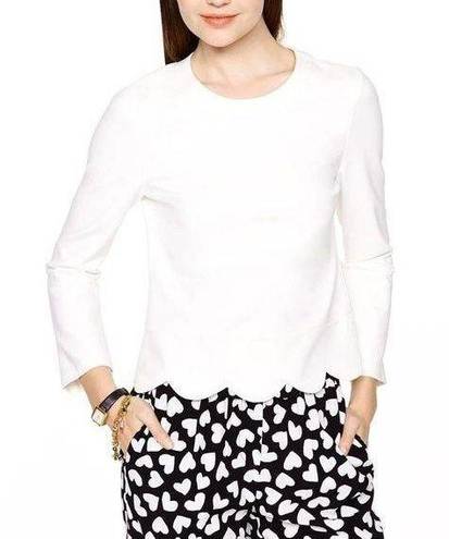 Kate Spade  Women's Scalloped Long Sleeve Cropped Sweater in White Size 0