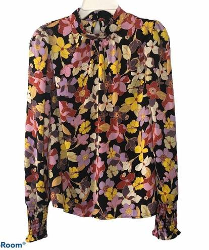 Who What Wear  Black Floral High Neck Silky Blouse size XS