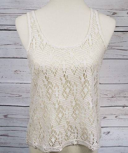 Kirra Cream & Gold Metallic Mesh Tank Top Small