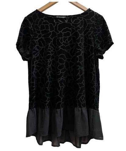 Adrianna Papell NWT  Black Velvet Peplum Top Size Large